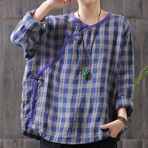 women blouses and new linen shirt 2019 spring vintage frogs o-neck long sleeve loose blusa female plaid casual shirts plus, White
women blouses and new linen shirt 2019 spring vintage frogs o-neck long sleeve loose blusa female plaid casual shirts plus, White