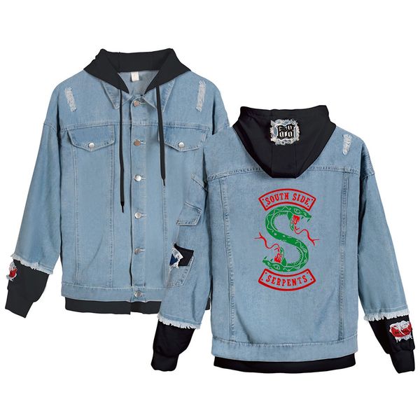 2019 new arrival riverdale demin jacket cool hooded jeans jacket 'south side serpents demin coat, Black;brown
2019 new arrival riverdale demin jacket cool hooded jeans jacket 'south side serpents demin coat, Black;brown