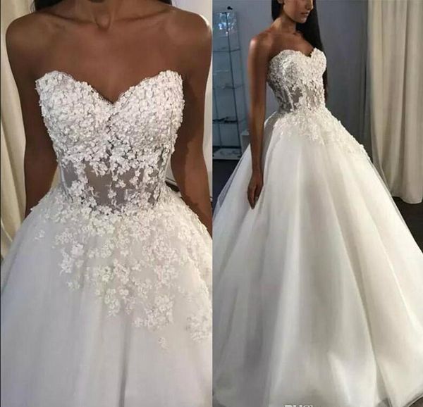 sweetheart a line wedding dresses sheer waist corset back sweep train flowers 3d lace seaside wedding bridal gowns robes de mariée, White
sweetheart a line wedding dresses sheer waist corset back sweep train flowers 3d lace seaside wedding bridal gowns robes de mariée, White