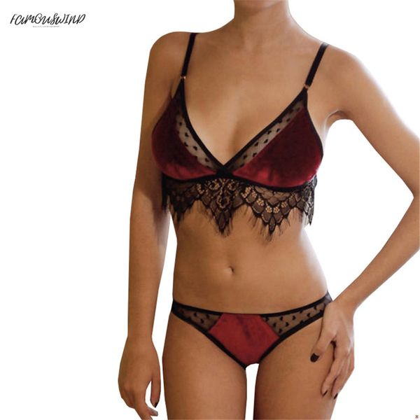 women deep-v bra sleepwear set velvet lace solid lingerie dressing plus size bralette underwear brief set, Red;black
women deep-v bra sleepwear set velvet lace solid lingerie dressing plus size bralette underwear brief set, Red;black