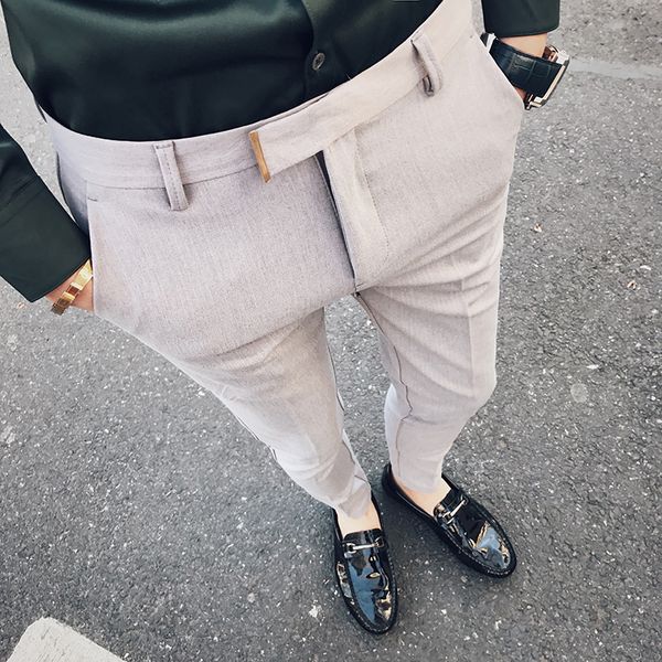 men's pants 2021 spring fashion gentleman wind casual male street cropped wild striped trousers, Black
men's pants 2021 spring fashion gentleman wind casual male street cropped wild striped trousers, Black