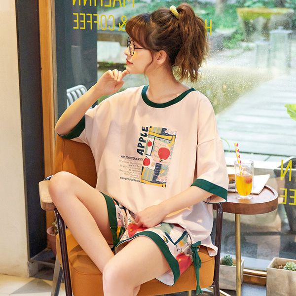 summer pajamas set green round collar women pyjamas cartoon cotton sleepwear cute girl home wear casult nightwear, Black;red
summer pajamas set green round collar women pyjamas cartoon cotton sleepwear cute girl home wear casult nightwear, Black;red