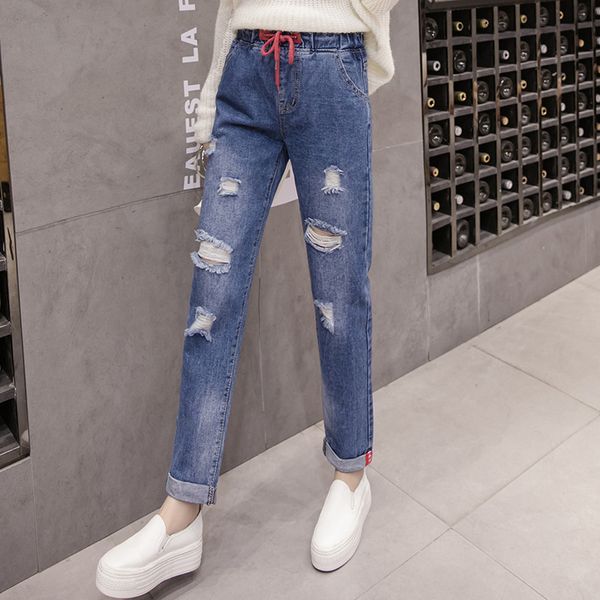 korean ripped high waist women jeans new autumn elastic waist all match trousers for female straight full length femme jeans, Blue
korean ripped high waist women jeans new autumn elastic waist all match trousers for female straight full length femme jeans, Blue
