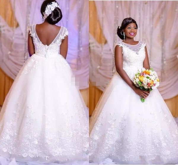 2019 african plus size wedding dresses capped sleeves lace applique sweep train lace up scoop neck custom made wedding bridal gown, White
2019 african plus size wedding dresses capped sleeves lace applique sweep train lace up scoop neck custom made wedding bridal gown, White