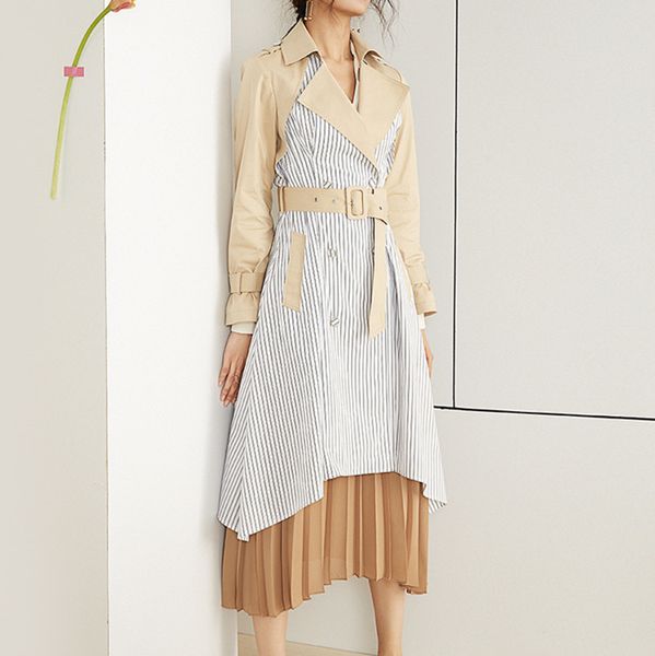2019 new spring fashion womne jacket turn-down collar full sleeves striped patchwork cool windbreaker waist belts e250, Tan;black
2019 new spring fashion womne jacket turn-down collar full sleeves striped patchwork cool windbreaker waist belts e250, Tan;black