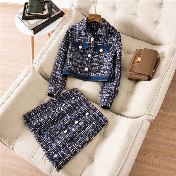 autumn 2019 new european and american women's wear long sleeve single breasted coat skirts fashionable tweed suit, White
autumn 2019 new european and american women's wear long sleeve single breasted coat skirts fashionable tweed suit, White