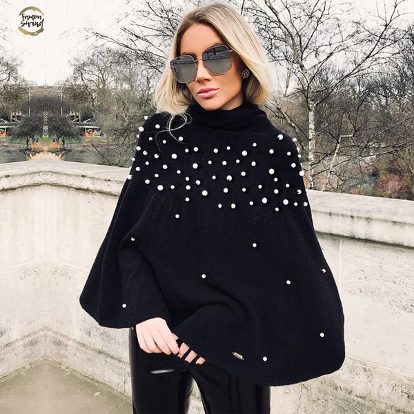 turtleneck knitted winter sweater women knit loose pullover jumper pull femme pearl beaded oversized sweater cape, White;black
turtleneck knitted winter sweater women knit loose pullover jumper pull femme pearl beaded oversized sweater cape, White;black