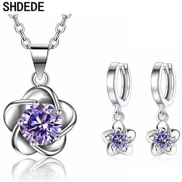 shdede female flower jewelry sets wedding bride party long earrings necklace pendants cubic zirconia accessories white purple, Silver
shdede female flower jewelry sets wedding bride party long earrings necklace pendants cubic zirconia accessories white purple, Silver