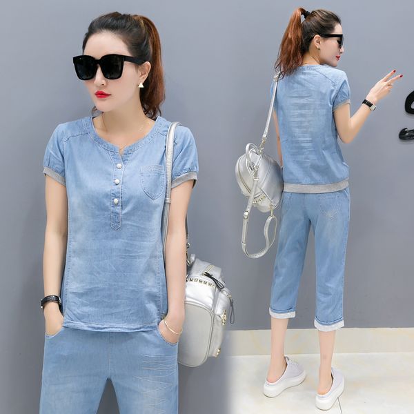 sky blue jeans sets denim 2 piece set women pant suits and plus size large co-ord sportswear 2019 summer outfits clothing, White
sky blue jeans sets denim 2 piece set women pant suits and plus size large co-ord sportswear 2019 summer outfits clothing, White