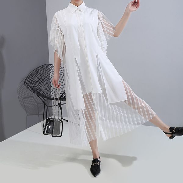 womengaga 2020 summer new dress lace patchwork casual butterfly sleeve turn-down collar irregular loose korean empire a253, Black;gray
womengaga 2020 summer new dress lace patchwork casual butterfly sleeve turn-down collar irregular loose korean empire a253, Black;gray