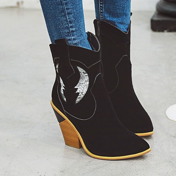 plus size 43 women's boots winter fall new pointed toe square heeled shoes side zipper mid-tube knight booties 2019 botas mujer, Black
plus size 43 women's boots winter fall new pointed toe square heeled shoes side zipper mid-tube knight booties 2019 botas mujer, Black