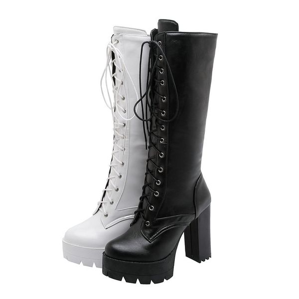 Spring Autumn Lacing Knee High Boots Women Fashion White Square Heel Long Boots Woman Leather Shoes Winter Large Size 34-43 2019
Spring Autumn Lacing Knee High Boots Women Fashion White Square Heel Long Boots Woman Leather Shoes Winter Large Size 34-43 2019