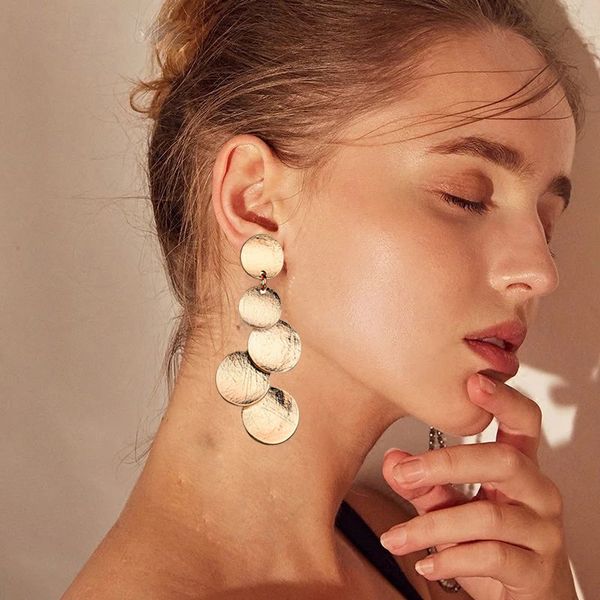 ek267 europe and america exaggerated disc round coin drop earring for women vintage long uneven drawing wafer metal earrings, Golden;silver
ek267 europe and america exaggerated disc round coin drop earring for women vintage long uneven drawing wafer metal earrings, Golden;silver