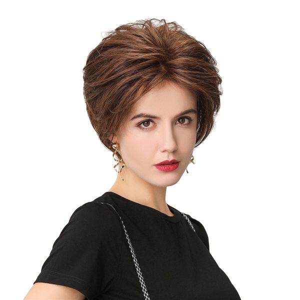 women short fluffy dark brown hair wigs, heat resistant real human hair wig, 6 inches, Black
women short fluffy dark brown hair wigs, heat resistant real human hair wig, 6 inches, Black