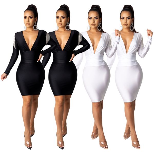 mini dresses for women, one piece deep v-neck tassel bodycon long sleeves party club cocktail dresses, White;black
mini dresses for women, one piece deep v-neck tassel bodycon long sleeves party club cocktail dresses, White;black