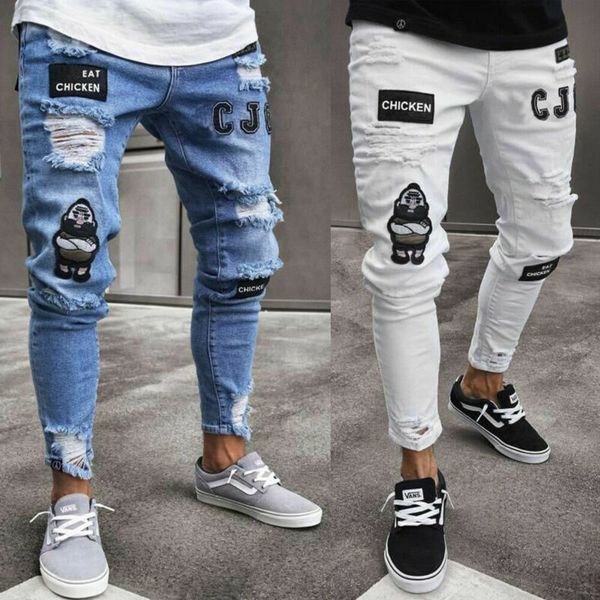 men stretchy ripped skinny biker embroidery print jeans destroyed hole taped slim fit denim scratched jean, Black
men stretchy ripped skinny biker embroidery print jeans destroyed hole taped slim fit denim scratched jean, Black