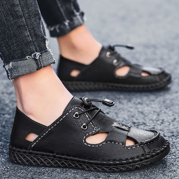 summer sandals men leather breathable outdoor walking sandals comfortable fashion mens rubber flip flops shoes big sizes 39-48, Black
summer sandals men leather breathable outdoor walking sandals comfortable fashion mens rubber flip flops shoes big sizes 39-48, Black
