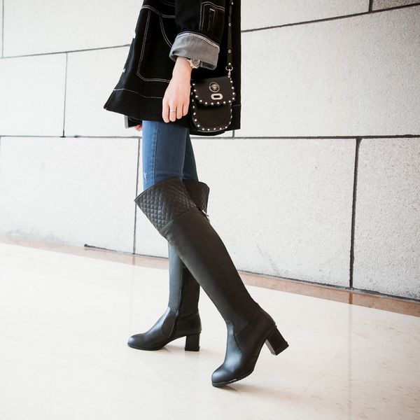 big size 9 10 11 12 thigh high boots knee high boots over the knee women ladies boots shoes woman winter women, Black