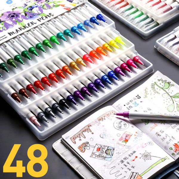 48 Color Water Based Ink Real Brush Pen With Soft Tips Kids Coloring, Art, Sketching, Calligraphy, Coloring Books, Manga