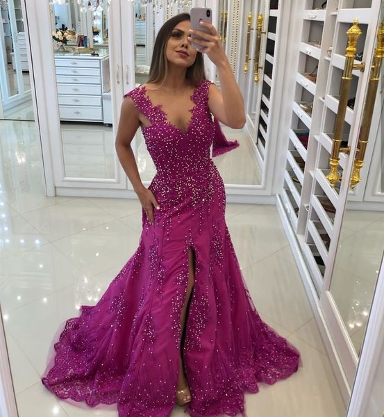 v-neck purple evening dress side slit split lace appliques crystal beading formal gowns sweep train women prom party gorgeous, Black
v-neck purple evening dress side slit split lace appliques crystal beading formal gowns sweep train women prom party gorgeous, Black