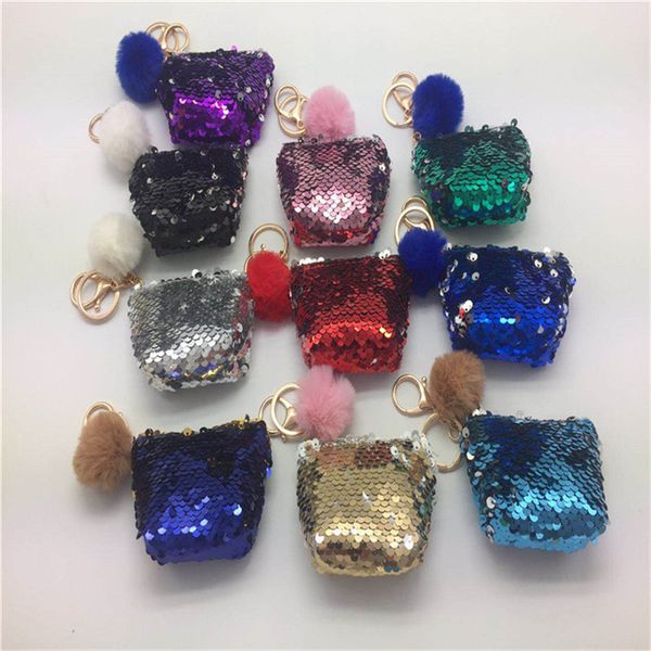 new mermaid sequin key chain coin purses with cute plush ball sequin glitter mini zipper earphone coin wallet girls gift dc234, Red;black
new mermaid sequin key chain coin purses with cute plush ball sequin glitter mini zipper earphone coin wallet girls gift dc234, Red;black