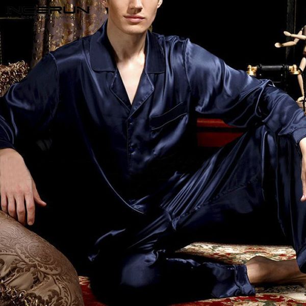 incerun silk satin men pajamas set long sleeve pants homewear suit solid comfy 2 pieces soft nightgown men sleepwear set 2019 7, Black;brown
incerun silk satin men pajamas set long sleeve pants homewear suit solid comfy 2 pieces soft nightgown men sleepwear set 2019 7, Black;brown