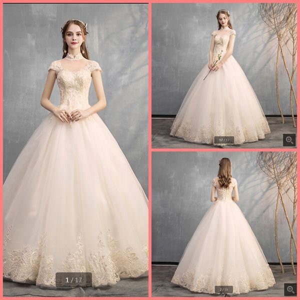 2020 vintage high neckline champagne tulle wedding dress cap sleeve lace appliques corset elegant bridal gowns selling2020, White
2020 vintage high neckline champagne tulle wedding dress cap sleeve lace appliques corset elegant bridal gowns selling2020, White