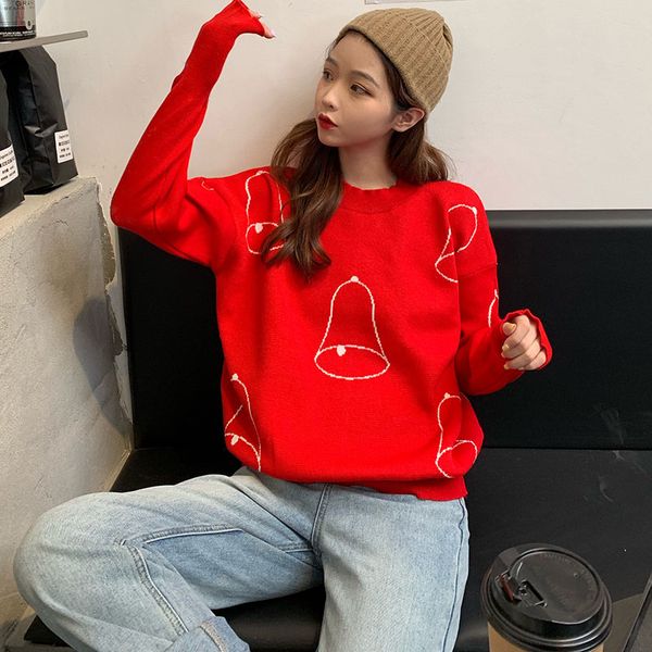 women's red pullover loose sweater autumn winter new korean short sweater full knit student christmas ml156, White;black
women's red pullover loose sweater autumn winter new korean short sweater full knit student christmas ml156, White;black