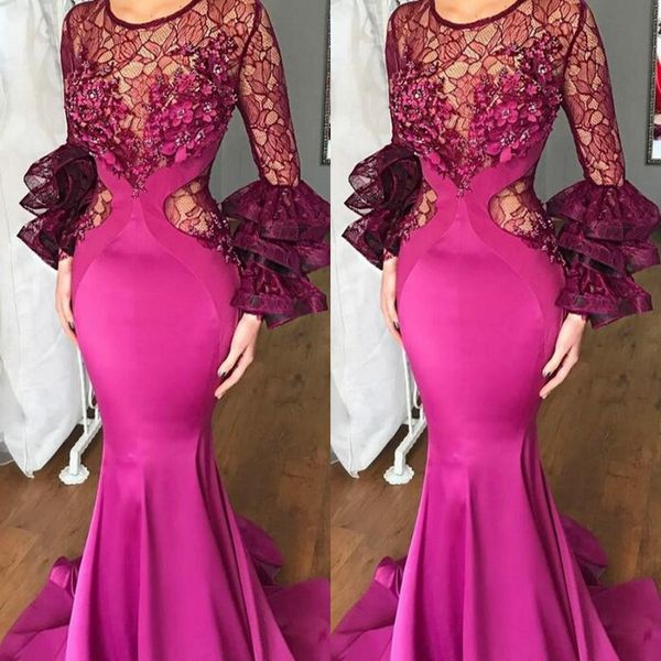 fuchsia mermaid prom dresses lace jewel neck satin celebrity long sleeves evening dress cutaway sides party dress robes de soirée, Black
fuchsia mermaid prom dresses lace jewel neck satin celebrity long sleeves evening dress cutaway sides party dress robes de soirée, Black