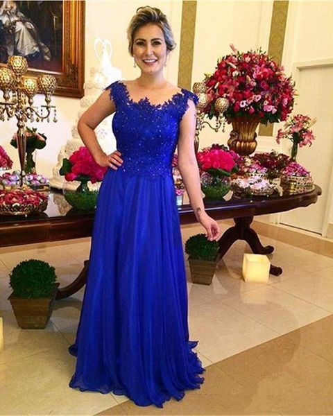 Royal Blue Mother of the Bride Dresses with Lace Chiffon Capped Sleeves Beaded Long Wedding Prom Party Gowns
Royal Blue Mother of the Bride Dresses with Lace Chiffon Capped Sleeves Beaded Long Wedding Prom Party Gowns