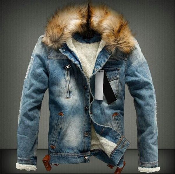 mens washed winter jean jackets autumn thick fur designer coats long sleeved single breasted jacket, Black;brown
mens washed winter jean jackets autumn thick fur designer coats long sleeved single breasted jacket, Black;brown