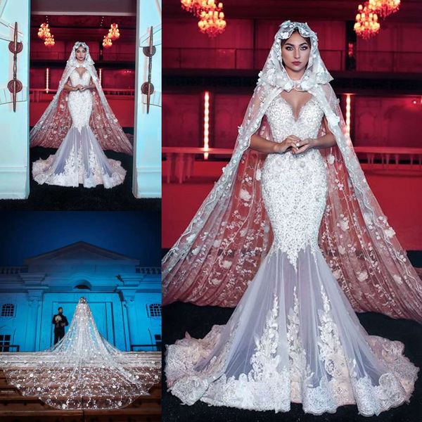 2019 arabic mermaid wedding dresses with wrap v neck lace appliqued beads sweep train beach wedding dress custom made boho bridal gowns, White
2019 arabic mermaid wedding dresses with wrap v neck lace appliqued beads sweep train beach wedding dress custom made boho bridal gowns, White