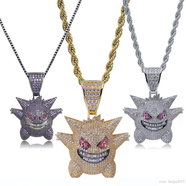 hip hop bling bling iced out necklace gengar full 3a cubic zircon copper pendant necklace creative hip hop jewelry for men gift, Silver 
hip hop bling bling iced out necklace gengar full 3a cubic zircon copper pendant necklace creative hip hop jewelry for men gift, Silver