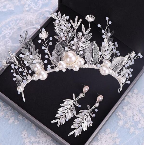 exquisite luxury princess crown headdress big pearl crown leaf crystal wedding bridal crown earring set romantic elegant classic, Silver
exquisite luxury princess crown headdress big pearl crown leaf crystal wedding bridal crown earring set romantic elegant classic, Silver
