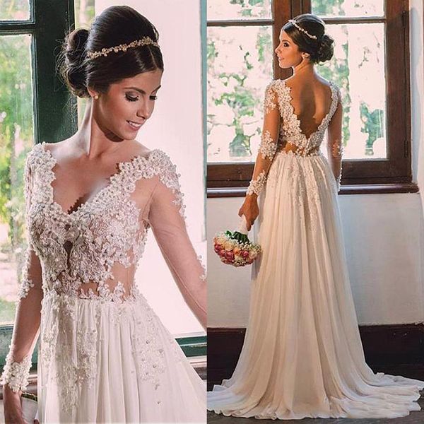 elegant chiffon see through wedding dresses beaded appliques a line bridal gown vintage boho backless bride party wedding gowns, White
elegant chiffon see through wedding dresses beaded appliques a line bridal gown vintage boho backless bride party wedding gowns, White