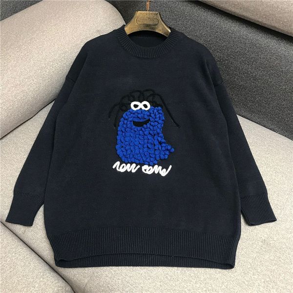 2020 loose wild fashion retro cartoon pattern sweater 1219, White;black 
2020 loose wild fashion retro cartoon pattern sweater 1219, White;black