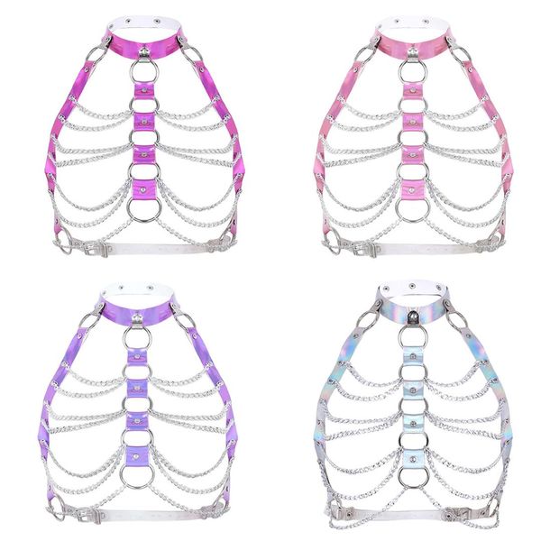 tiaobug women pastel pvc halter goth metal chain tassels caged bra harness holographic belt club rave party bondage costume, Black;white
tiaobug women pastel pvc halter goth metal chain tassels caged bra harness holographic belt club rave party bondage costume, Black;white