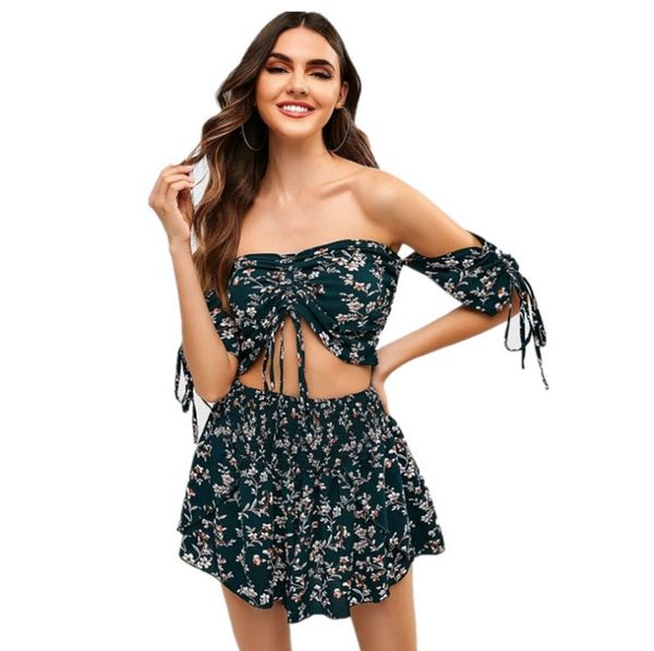 fashion women two piece set summer floral clothing off shoulder crop bandage bodycon party beach mini skirt dress, White
fashion women two piece set summer floral clothing off shoulder crop bandage bodycon party beach mini skirt dress, White