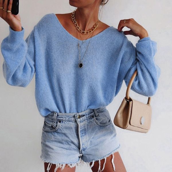 women pullover sweater v neck sweater winter knitting solid color loose long sleeve blouse chandail femme#xb15, White;black
women pullover sweater v neck sweater winter knitting solid color loose long sleeve blouse chandail femme#xb15, White;black