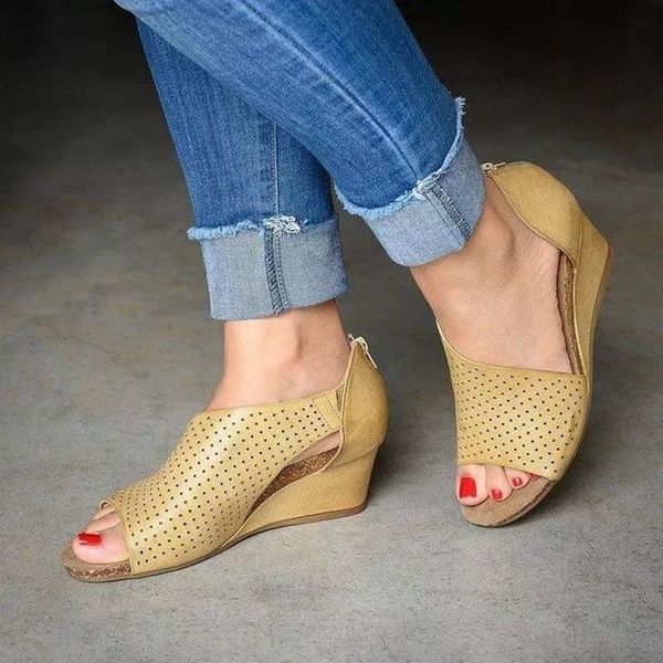 women summer sandals wedges mid heel platform peep toe solid hollow out casual retro beach female ladies shoes zapatos de mujer, Black
women summer sandals wedges mid heel platform peep toe solid hollow out casual retro beach female ladies shoes zapatos de mujer, Black
