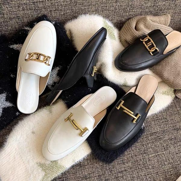 spring summer fashion home slippers genuine leather slip-on fashion shoes size 34-40 metal decoration, Black
spring summer fashion home slippers genuine leather slip-on fashion shoes size 34-40 metal decoration, Black
