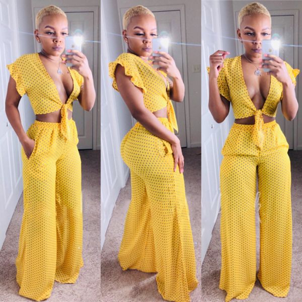 2019 women summer dot print bow knot deep v neck short sleeve short wide leg pants suit two piece set tracksuit yz1076, White
2019 women summer dot print bow knot deep v neck short sleeve short wide leg pants suit two piece set tracksuit yz1076, White