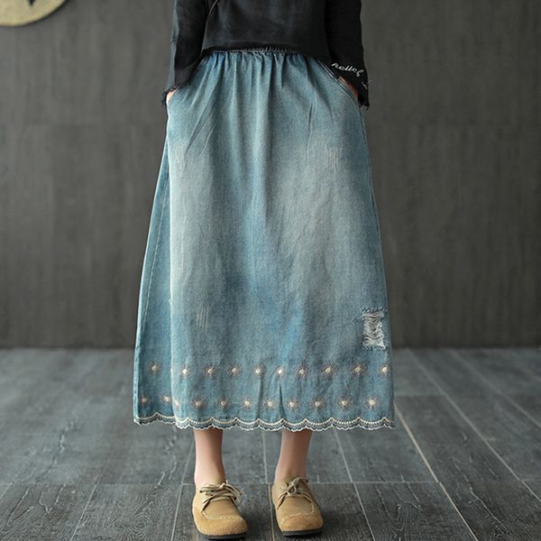 women denim skirt embroidery print elastic waist print floral sweet cute fashion casual for spring az23451513, Black
women denim skirt embroidery print elastic waist print floral sweet cute fashion casual for spring az23451513, Black