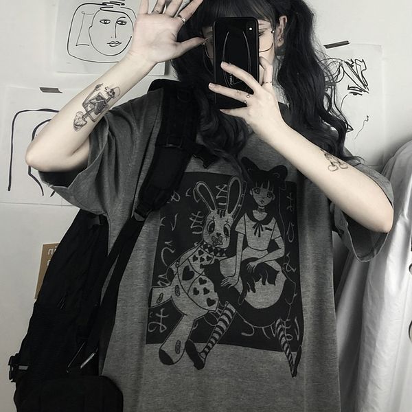 women's t-shirt harajuku t shirt aesthetic gothic punk cartoon short sleeve o-neck women drop summer loose oversize street clothes, White
women's t-shirt harajuku t shirt aesthetic gothic punk cartoon short sleeve o-neck women drop summer loose oversize street clothes, White
