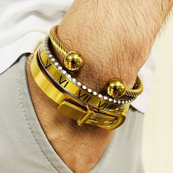 3 pcs/set royal roman numeral bracelet cable men's gold bracelet belt buckle stainless steel men's jewelry accessories, Black
3 pcs/set royal roman numeral bracelet cable men's gold bracelet belt buckle stainless steel men's jewelry accessories, Black