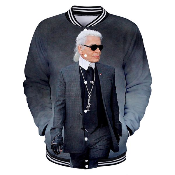

karl digital print hoodies single breasted sweatshirts lagerfeld designer long sleeve rip baseball uniform, Black