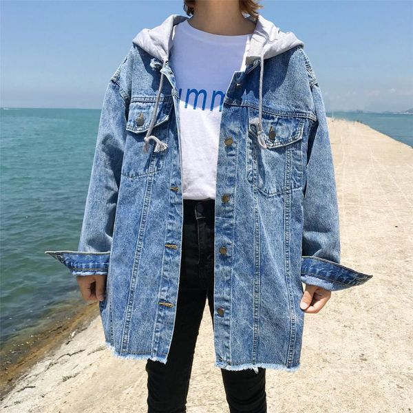 women 's denim coat hooded long sleeve button solid coat 2019 spring and autumn new style ulzzang wind long-sleeve denim jacket, Black;brown
women 's denim coat hooded long sleeve button solid coat 2019 spring and autumn new style ulzzang wind long-sleeve denim jacket, Black;brown