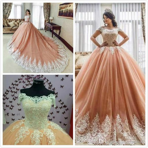new arrival off shoulder lace applique long cathedral train wedding dresses ball gown vintage tulle wedding bridal gowns, White
new arrival off shoulder lace applique long cathedral train wedding dresses ball gown vintage tulle wedding bridal gowns, White