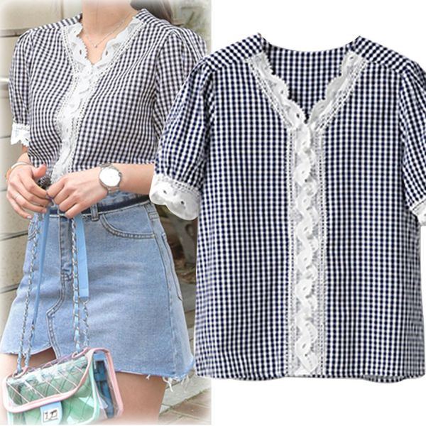 europe and america large size dress summer new products fashion lace selvage puff sleeve plaid shirt d154, White
europe and america large size dress summer new products fashion lace selvage puff sleeve plaid shirt d154, White