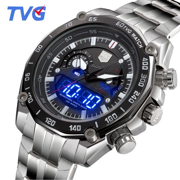 2020 new tvg mens watches full steel blue led digital analog quartz watch mens sport watches mannen horloge, Slivery;brown
2020 new tvg mens watches full steel blue led digital analog quartz watch mens sport watches mannen horloge, Slivery;brown